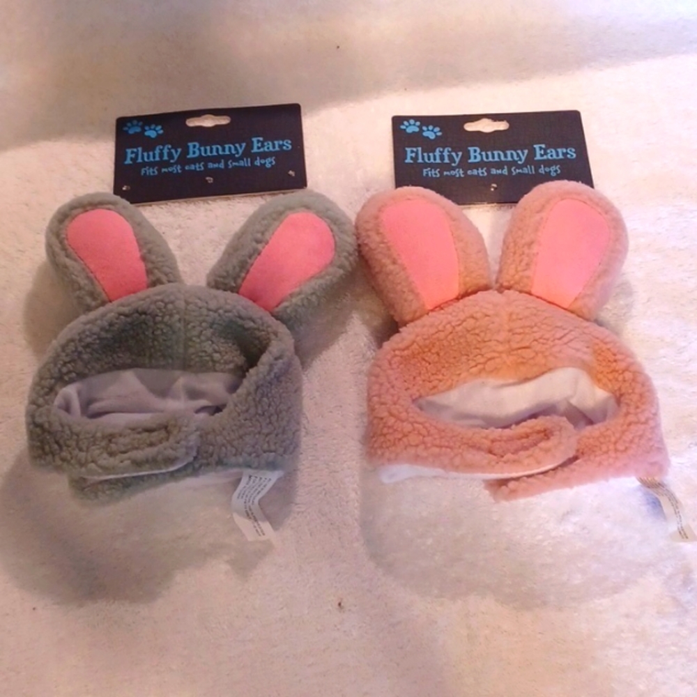 Fluffy bunny ears for small cats and dogs pink and gray